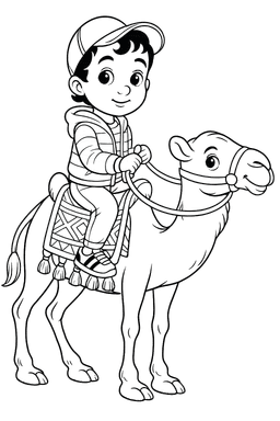 Doodle of boy with camel for coloring