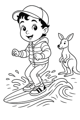 Doodle of boy surfing for coloring